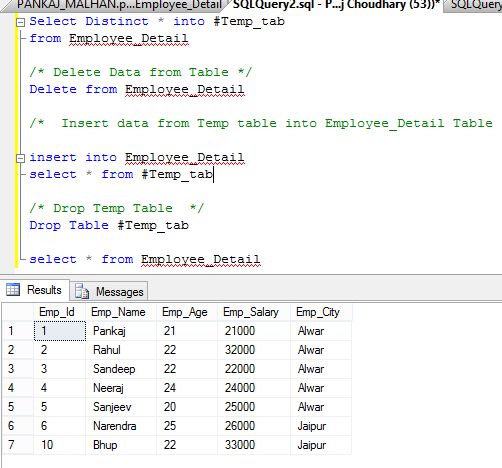 Temporary Tables in SQL Server
